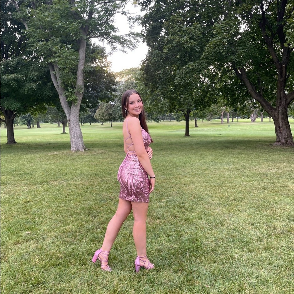 Pink Sequin Mini Dress